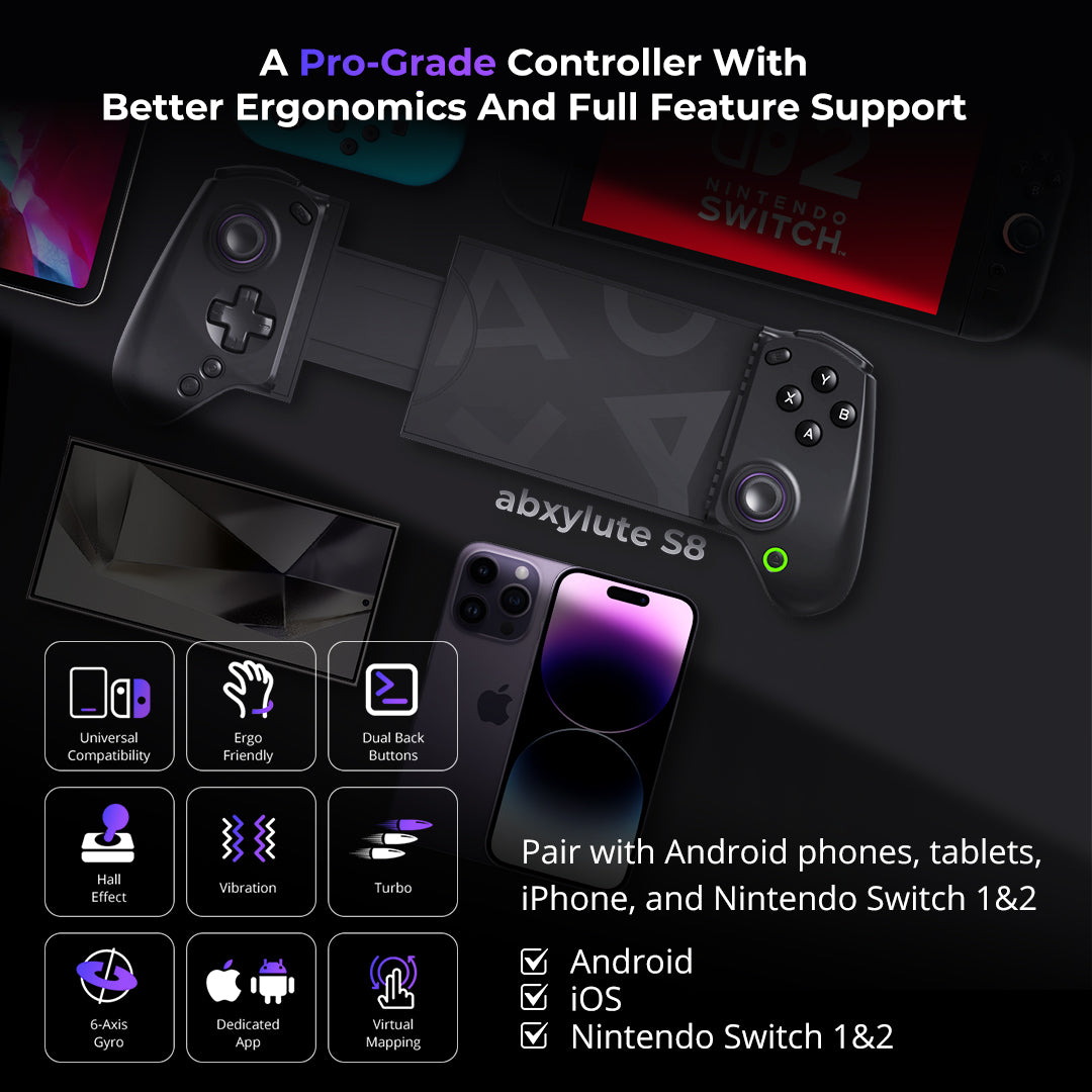 S8 Premium Bluetooth Controller for Nintendo Switch 2, iPhone, Android Phones and Tablets