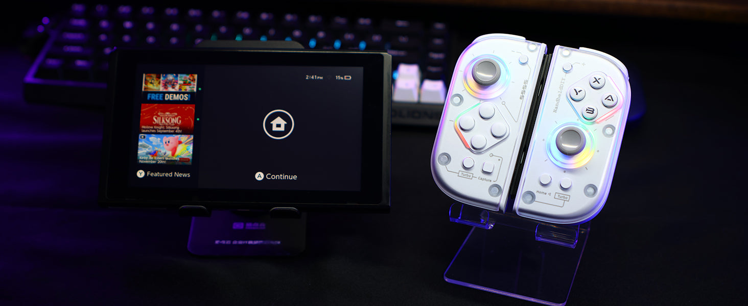 J6 Switch Controller Replacement for Joy-Con, Hall Effect Joysticks, RGB Lights, Motion Control, Macro & Turbo 1 Pair