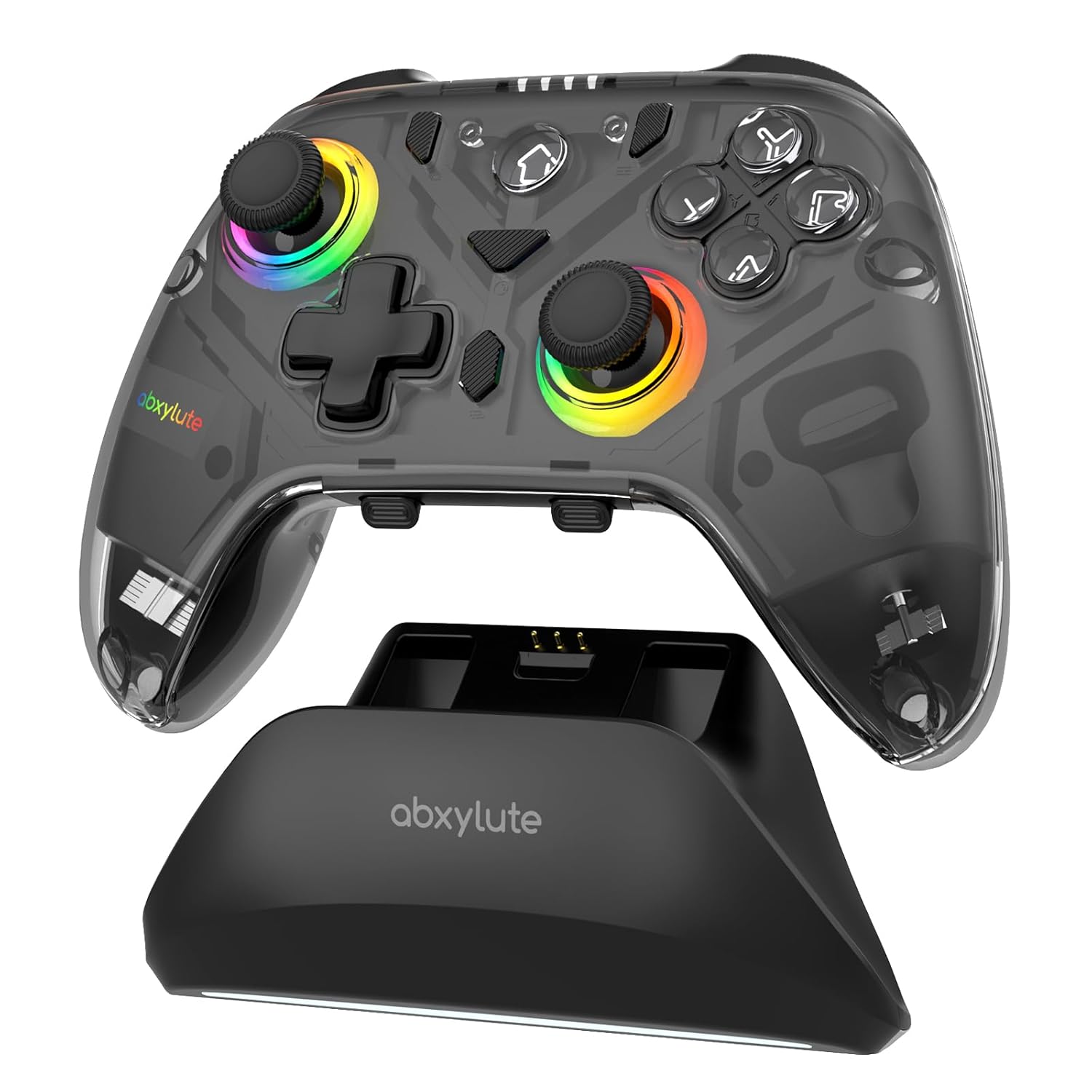 abxylute C8 Wireless PC Controller, Bluetooth, Hall Effect Joystick, Charging Dock with RGB Lighting