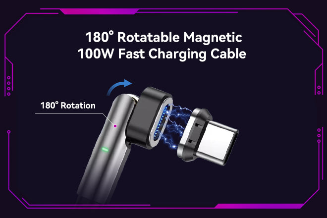 PD 65W GaN Charger, Type-C Magnetic 100W Fast Charging Cable for ROG Ally Steam Deck Switch, 180° Rotation