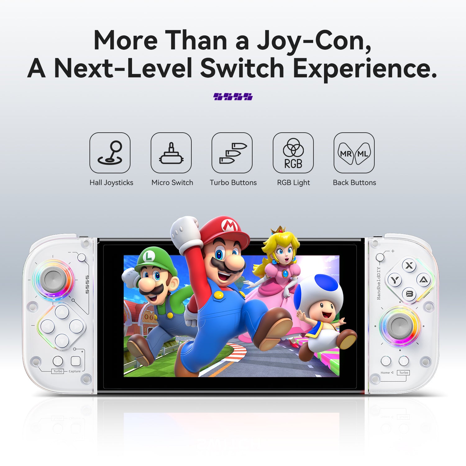 J6 Switch Controller Replacement for Joy-Con, Hall Effect Joysticks, RGB Lights, Motion Control, Macro & Turbo 1 Pair