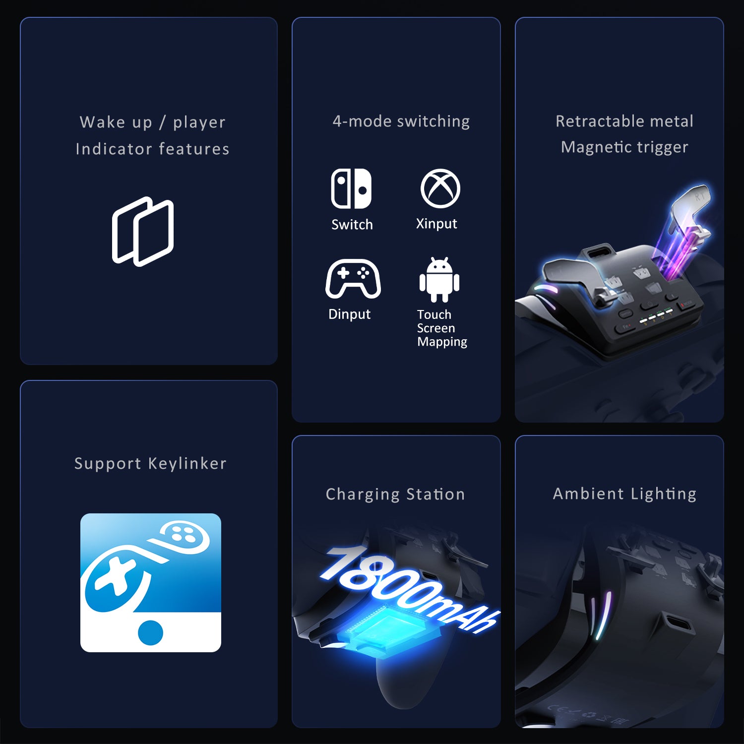 J6 Switch Controller Replacement for Joy-Con, Hall Effect Joysticks, RGB Lights, Motion Control, Macro & Turbo 1 Pair