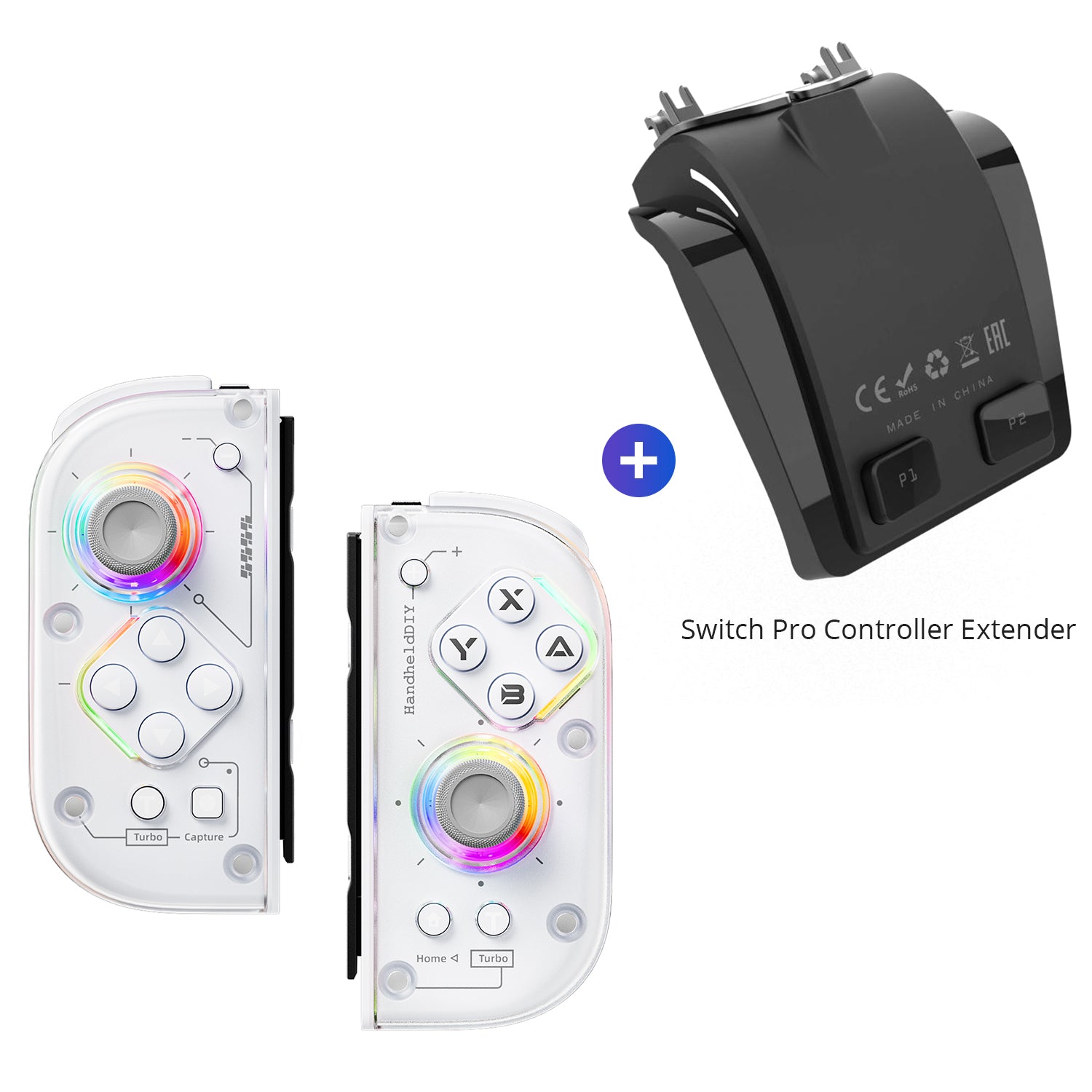 J6 Switch Controller Replacement for Joy-Con, Hall Effect Joysticks, RGB Lights, Motion Control, Macro & Turbo 1 Pair